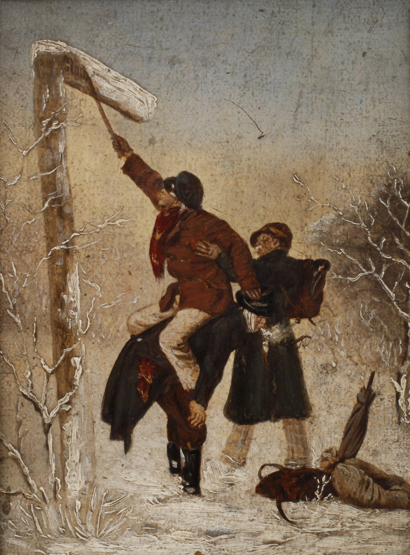 Carl Kronberger, attr., Der verschneite Wegweiser