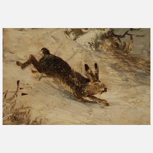 Prof. Emil Neumann, Winterliche Hasenjagd