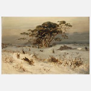 Prof. Emil Neumann, Winterliche Hasenjagd