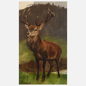 Prof. Otto Recknagel, Hirsch in Landschaft