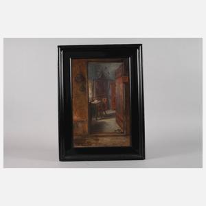 G. Borgmann, Bäuerliches Stubeninterieur mit Katze