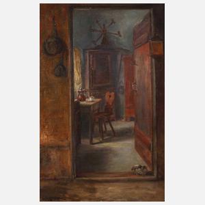 G. Borgmann, Bäuerliches Stubeninterieur mit Katze