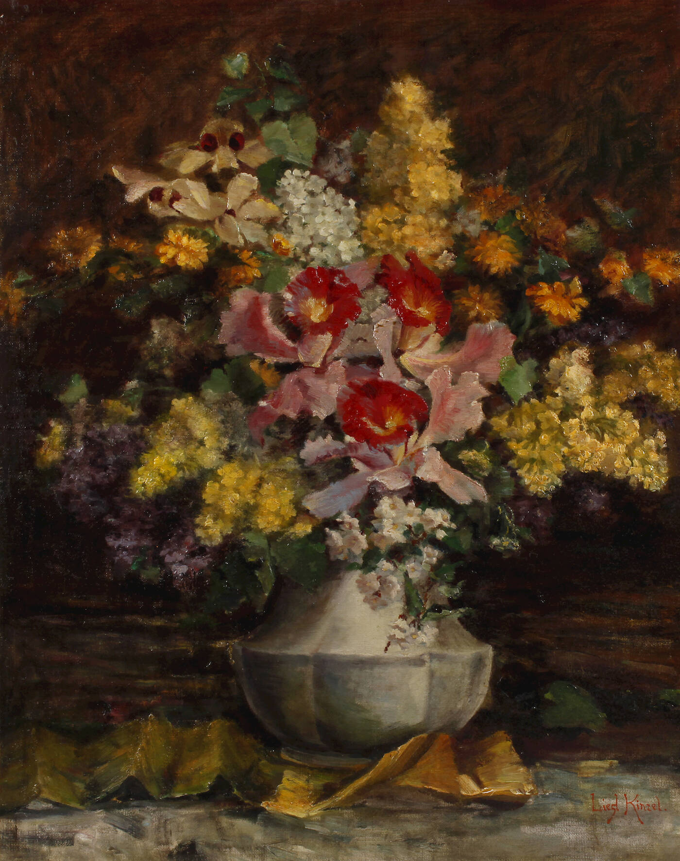 Liesl Kinzel, Blumenstillleben mit Orchideen