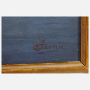 Rudolf Marčič , Fischerboot im Morgendunst