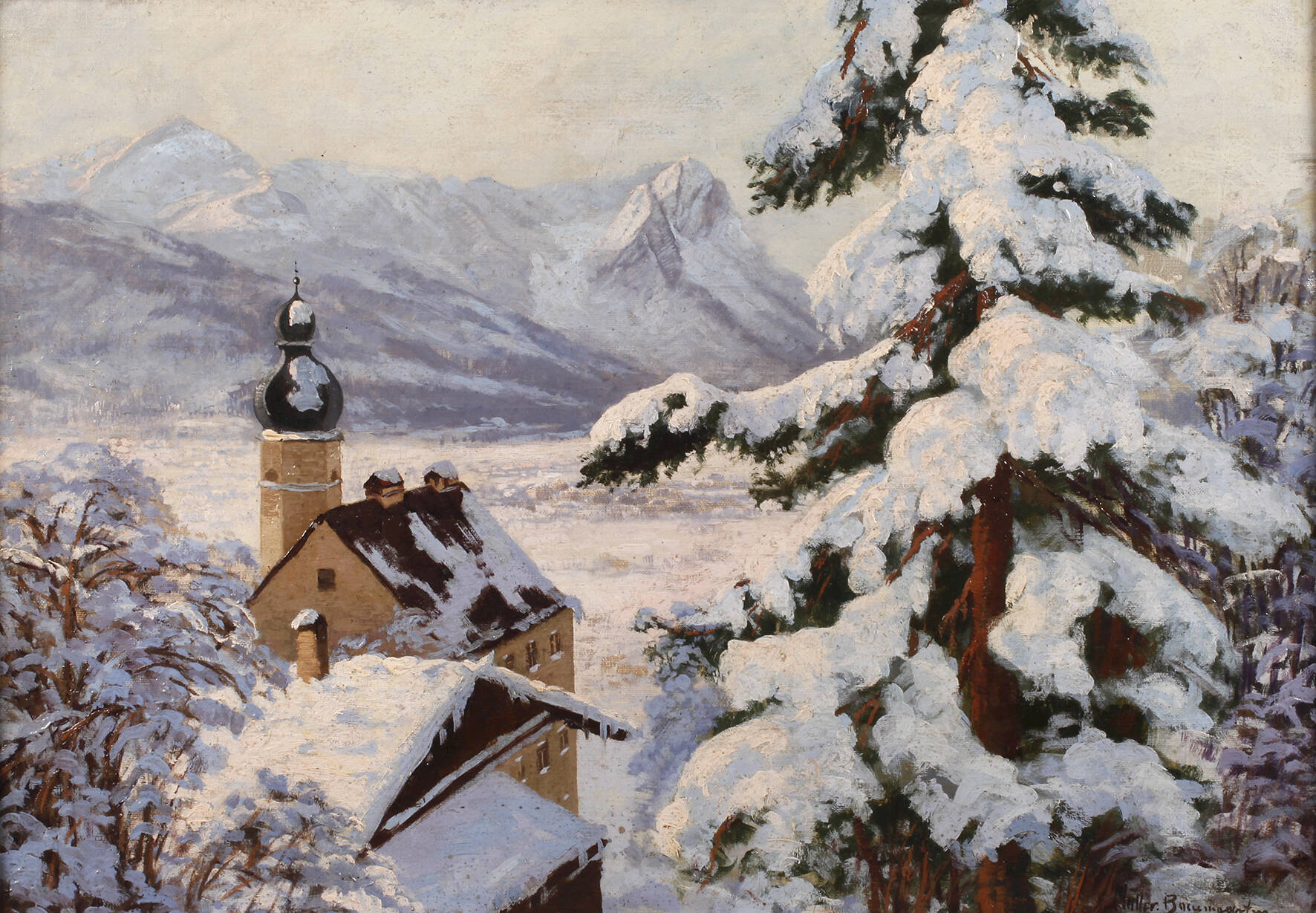 Carl Müller-Baumgarten, Verschneites Alpendorf