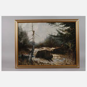 Arnold Schatz, Wildschweinrotte im Winterwald