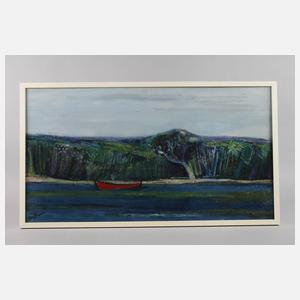 Josef Steiner, Flusslandschaft mit rotem Boot