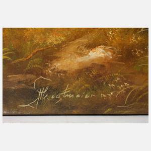 G. Thegtmeier, Hirschwild in Gebirgslandschaft