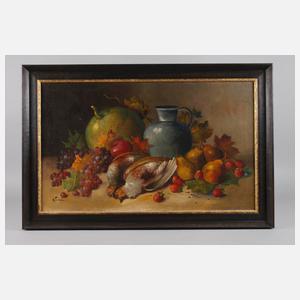 A. Tuzzi, Früchtestillleben mit Rebhühnern