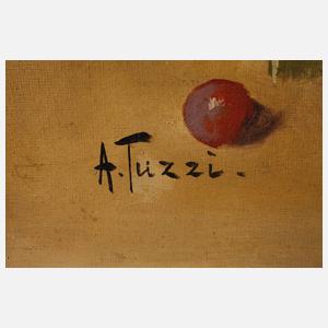 A. Tuzzi, Früchtestillleben mit Rebhühnern