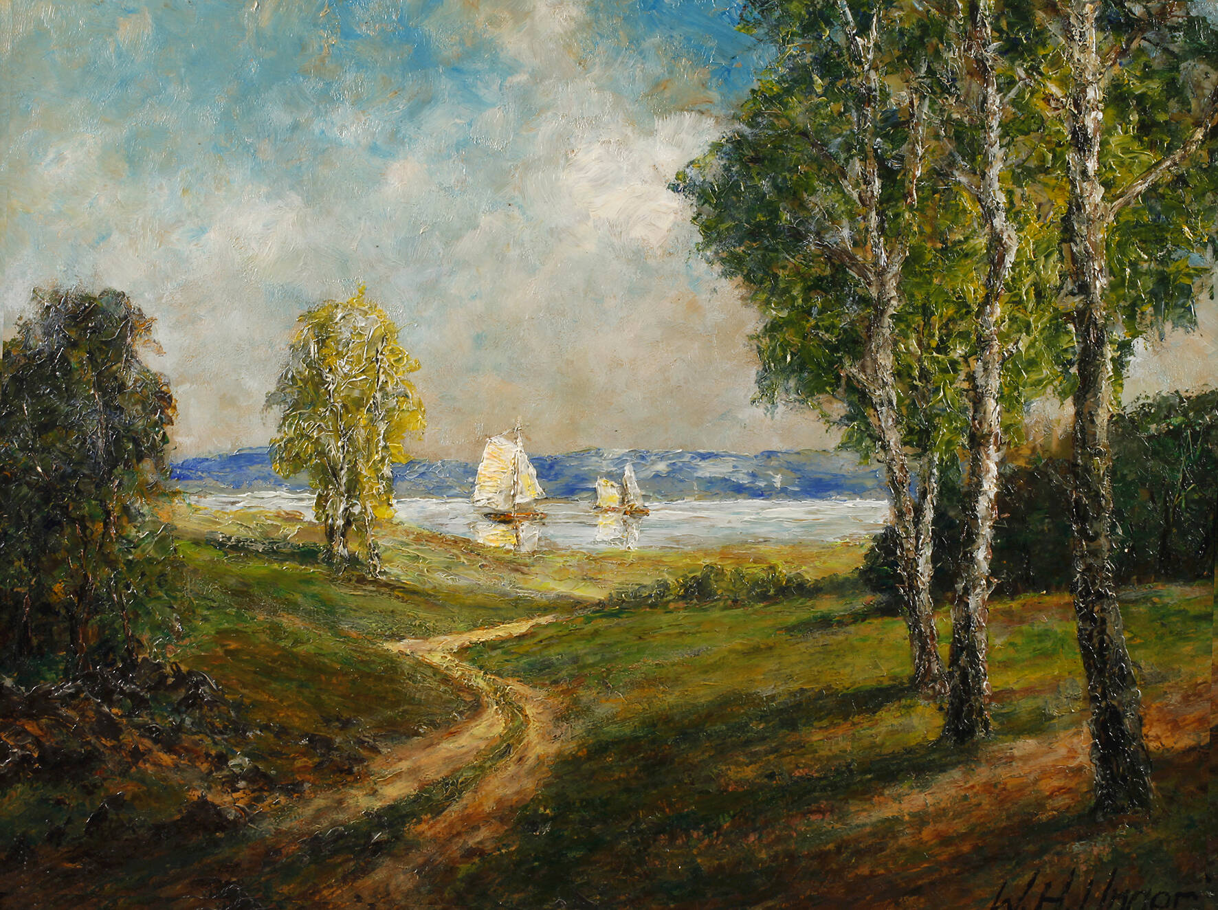 Wolfgang Heinz Unger, Landschaft mit Birken am See