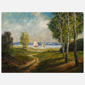 Wolfgang Heinz Unger, Landschaft mit Birken am See