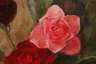 Tafelstillleben mit Rosen und Obstschale
